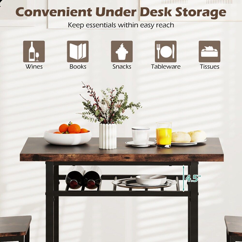 3-Piece Dining Table Set with Rectangular Kitchen Table and 2 Chairs for Kitchen, Dining Room, Breakfast Nook, or Restaurant