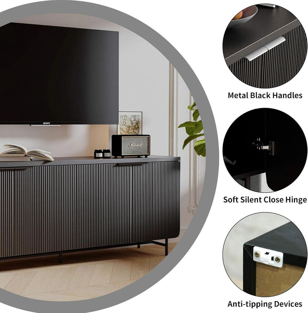 68 Inch Oak Sideboard Buffet Cabinet with 4 Doors, Large Decorative Storage Cabinet with Adjustable Shelves, Multipurpose File Cabinet for Living Room Dining Room Studio
