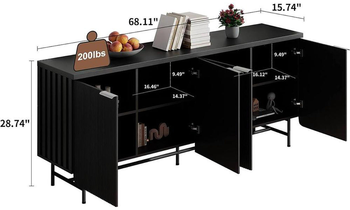 68 Inch Oak Sideboard Buffet Cabinet with 4 Doors, Large Decorative Storage Cabinet with Adjustable Shelves, Multipurpose File Cabinet for Living Room Dining Room Studio
