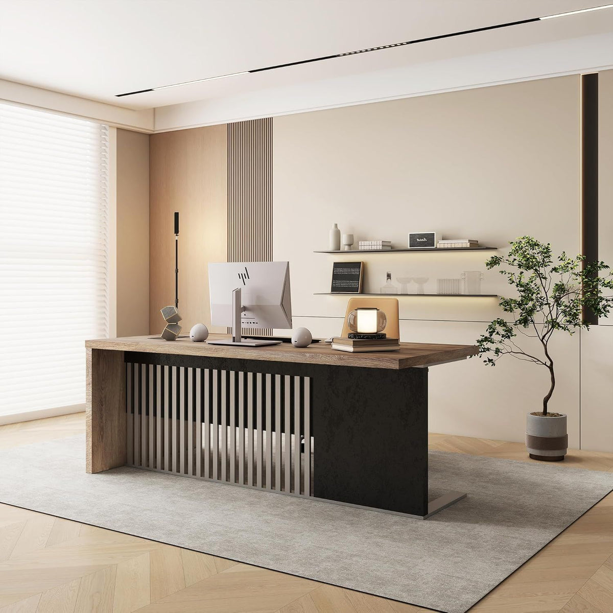Stainless Steel Executive Desk Modern Computer Writing Workstation Home Office