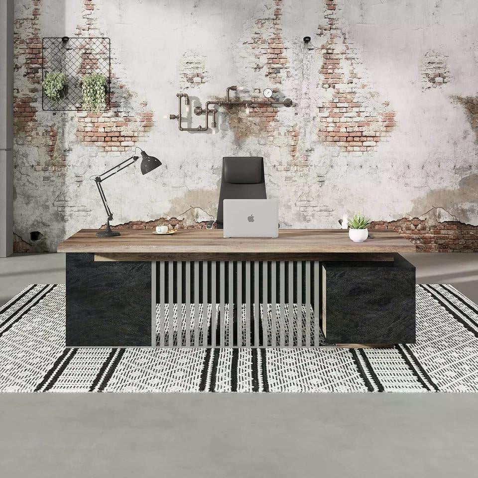 70.86 Inch Large Executive Desk with Drawers Cabinet, L Shaped Office Desk, Computer Desk with Universal Charging Ports and Cable Management for Business Furniture Set Workstation for Home Office