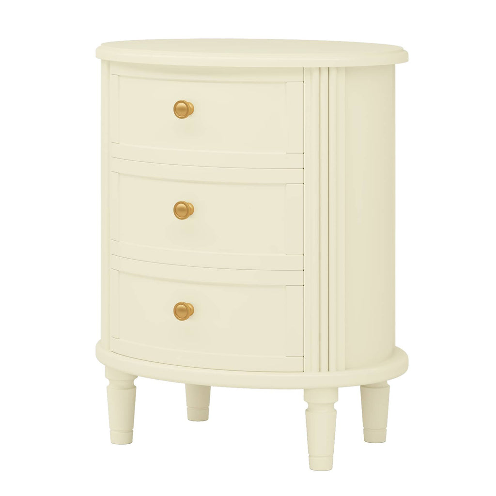 Wood Nightstand Bedside Table with 3 Drawers & Wood Legs
