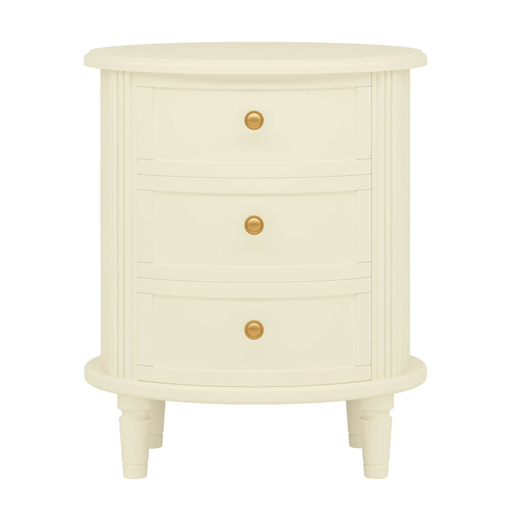 Wood Nightstand Bedside Table with 3 Drawers & Wood Legs