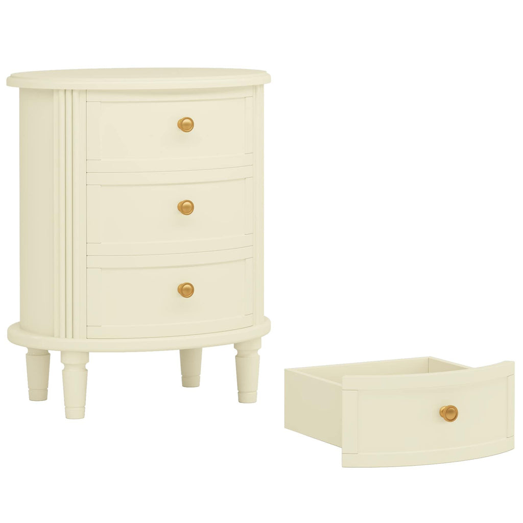 Wood Nightstand Bedside Table with 3 Drawers & Wood Legs