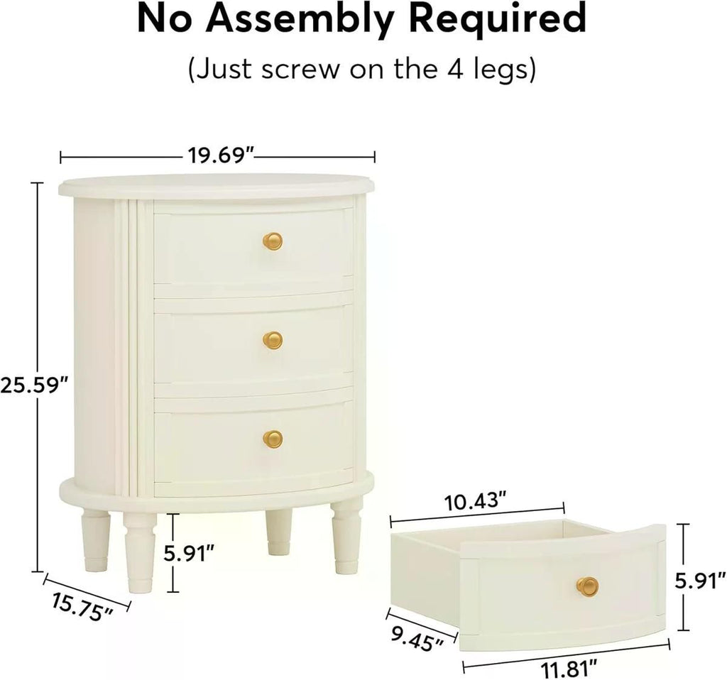 Wood Nightstand Bedside Table with 3 Drawers & Wood Legs