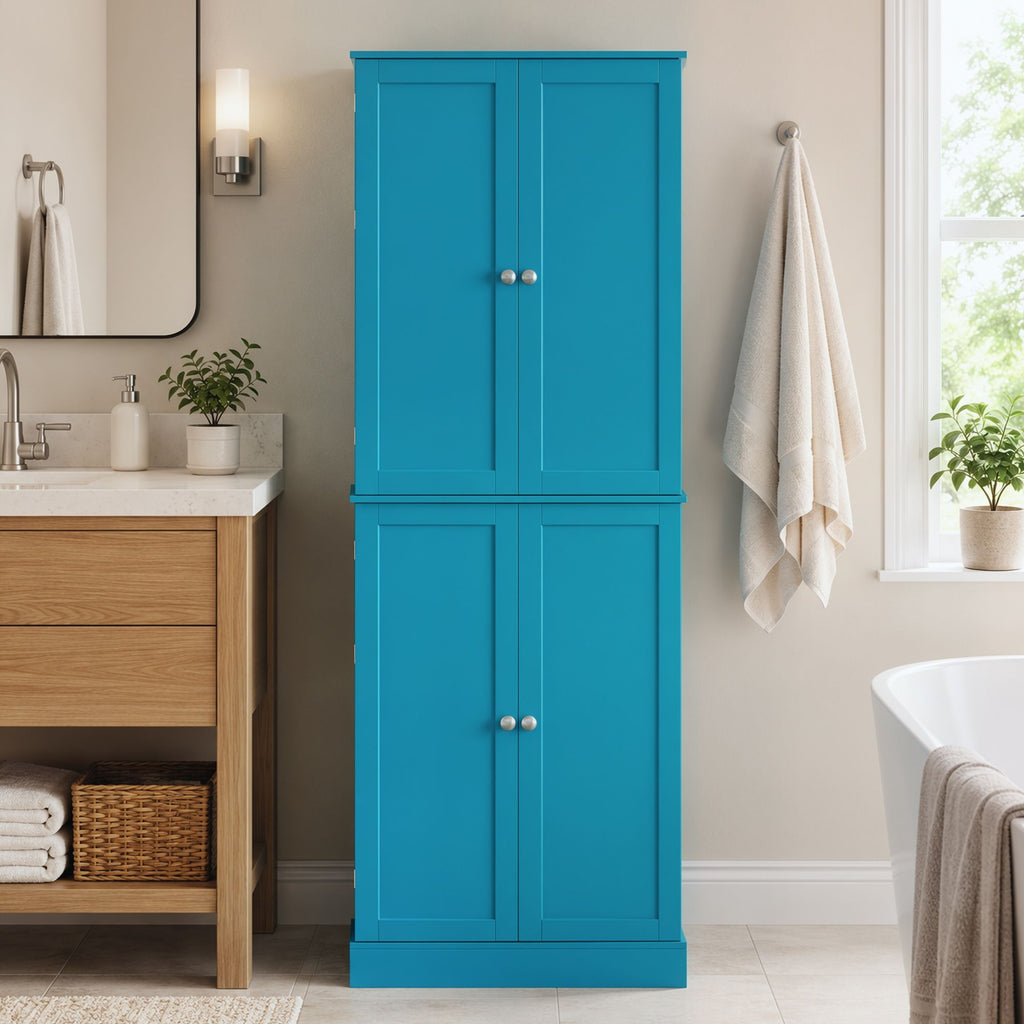 65" Kitchen Cabinet, Kitchen Pantry Cabinet with 4 Doors and 16 Door Shelves for Dining Room, Blue