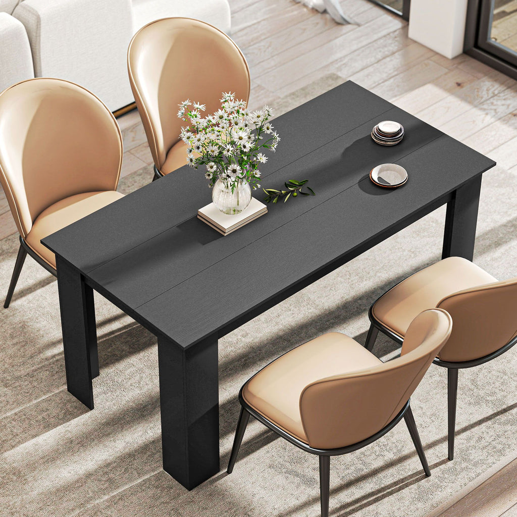 63" Dining Table for 4-6 People, Modern Rectangular Kitchen Table for Dining Room, Living Room, Black Wood Effect