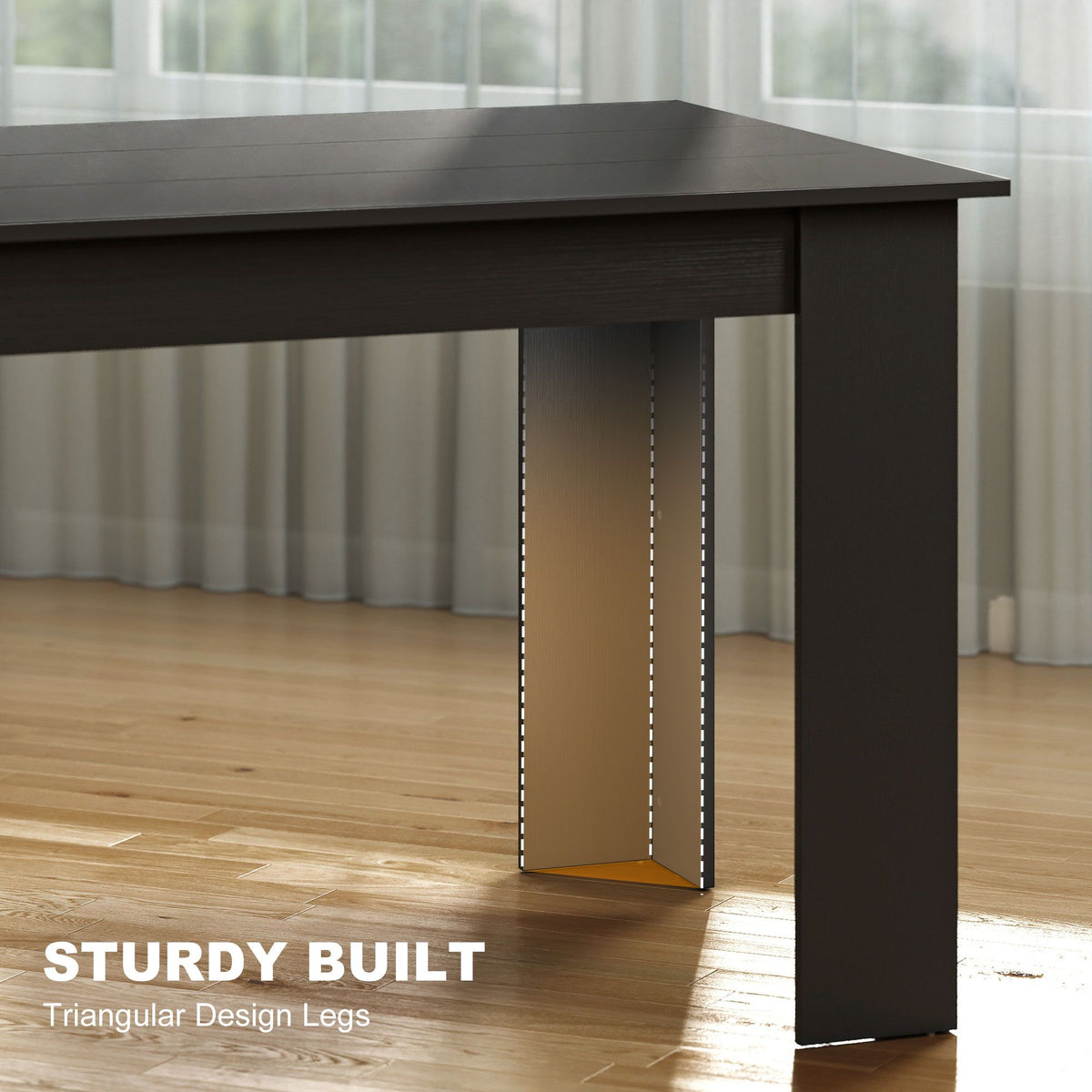 63" Dining Table for 4-6 People, Modern Rectangular Kitchen Table for Dining Room, Living Room, Black Wood Effect