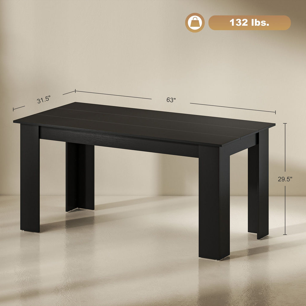 63" Dining Table for 4-6 People, Modern Rectangular Kitchen Table for Dining Room, Living Room, Black Wood Effect