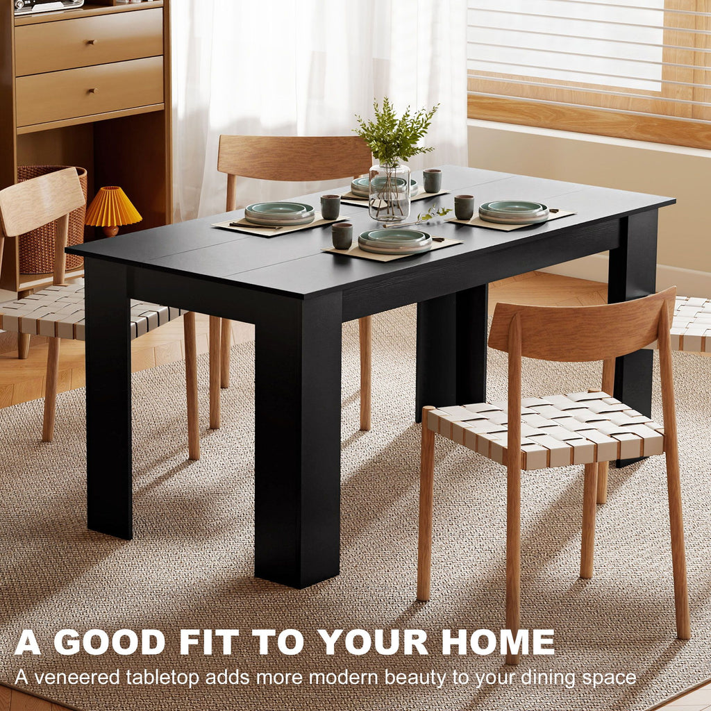 63" Dining Table for 4-6 People, Modern Rectangular Kitchen Table for Dining Room, Living Room, Black Wood Effect