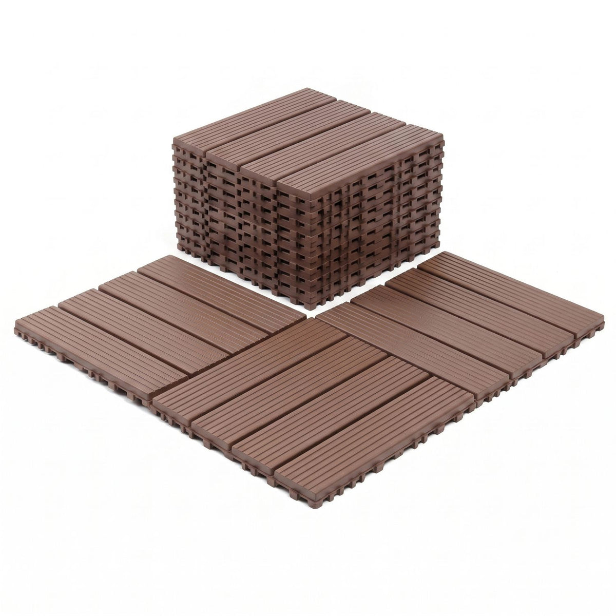 Plastic Interlocking Deck Tiles, 44 Pack 12"x12" Waterproof Non-Slip Outdoor Patio Flooring, All Weather Drainable Snap Together Decking Tiles for Poolside, Porch, Garden, Backyard & Shed Floor,Brown
