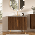 Etna 36"F Striped Walnut Bathroom Vanity with Carrara White Ceramic Sink with three faucet holes, Large Storage Freestanding Bathroom Vanity for Modern Bathroom, KD
