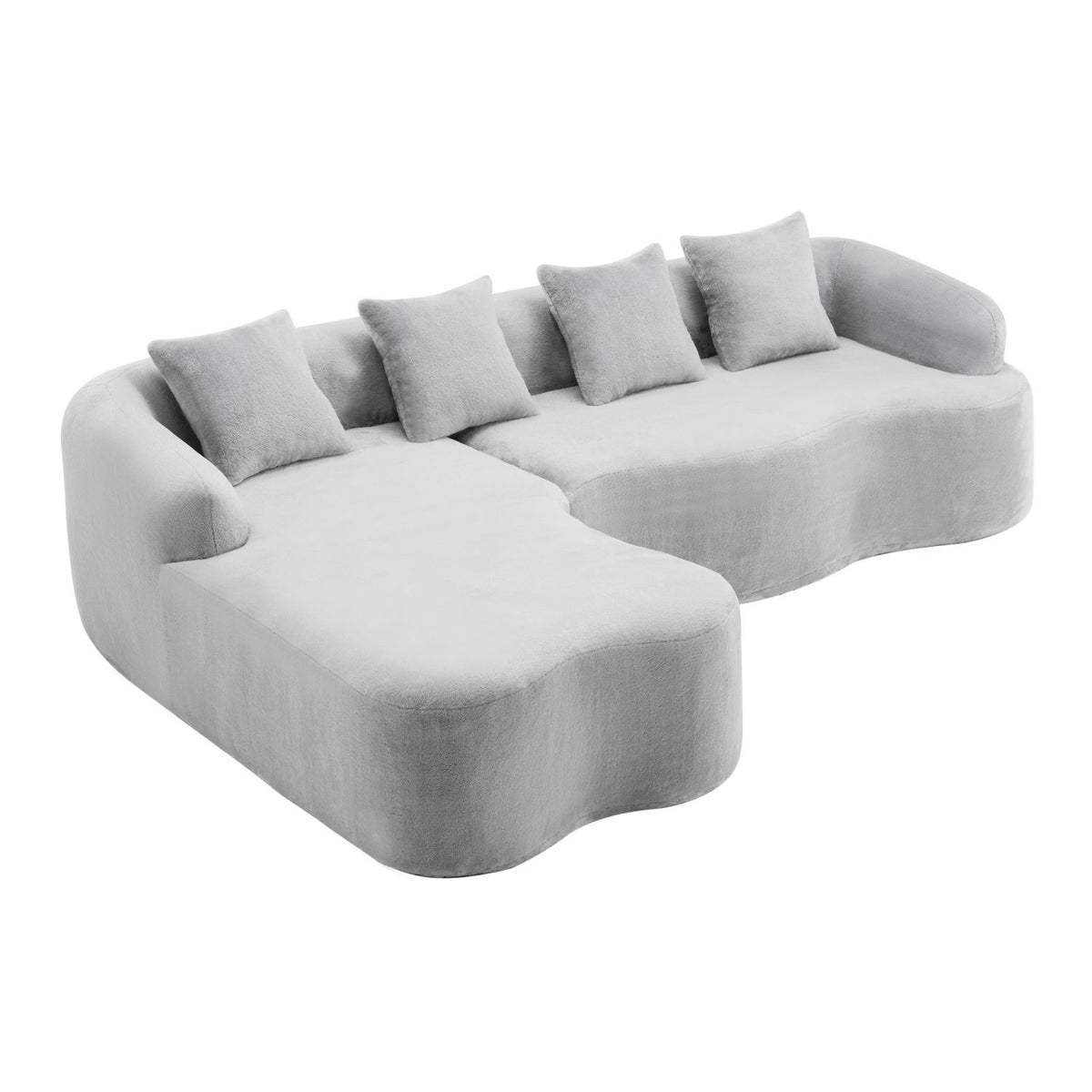 Full Compression L-Shape Sectional Sofa with Curved Chaise, Grey Modular Chenille Couch, High-Density for Apartment Living Room