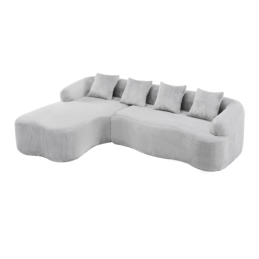 Full Compression L-Shape Sectional Sofa with Curved Chaise, Grey Modular Chenille Couch, High-Density for Apartment Living Room