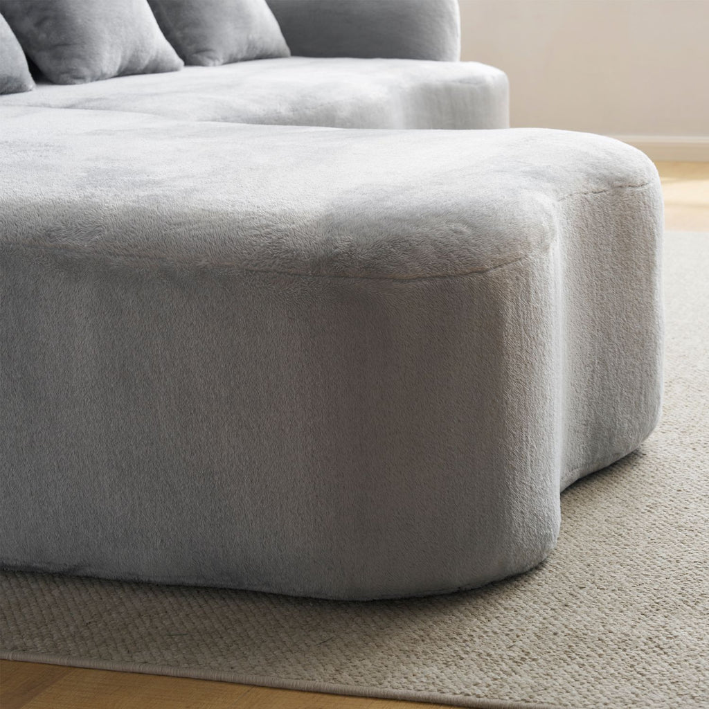 Full Compression L-Shape Sectional Sofa with Curved Chaise, Grey Modular Chenille Couch, High-Density for Apartment Living Room