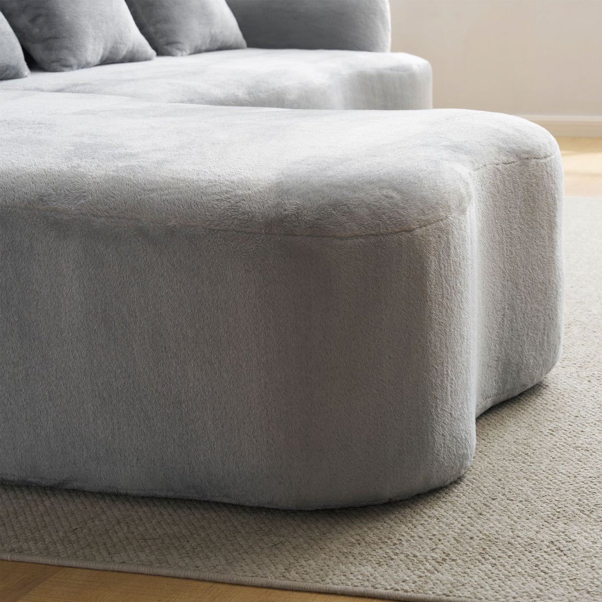 Full Compression L-Shape Sectional Sofa with Curved Chaise, Grey Modular Chenille Couch, High-Density for Apartment Living Room
