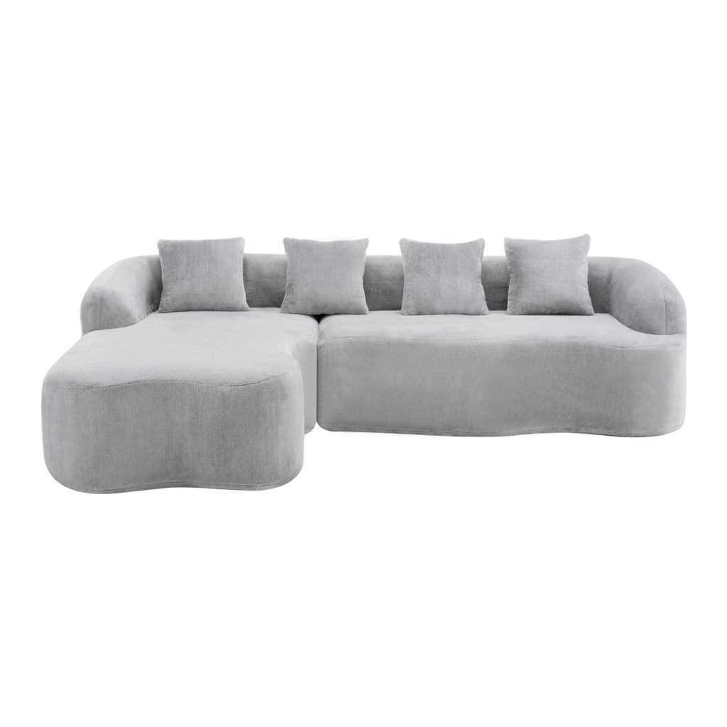 Full Compression L-Shape Sectional Sofa with Curved Chaise, Grey Modular Chenille Couch, High-Density for Apartment Living Room