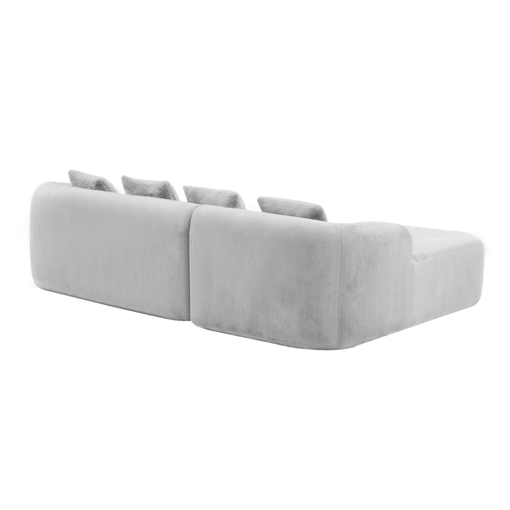 Full Compression L-Shape Sectional Sofa with Curved Chaise, Grey Modular Chenille Couch, High-Density for Apartment Living Room