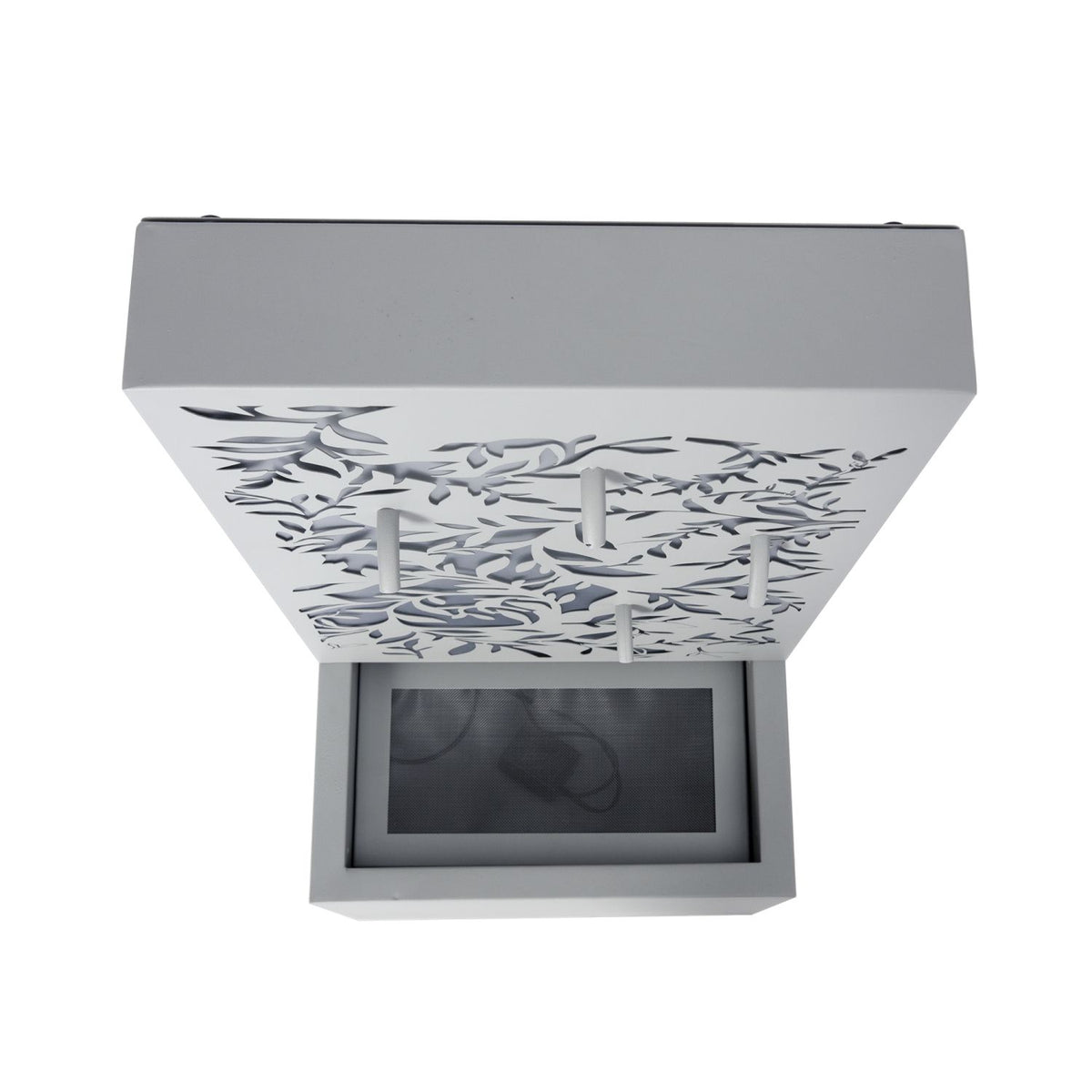 30.71"H Light Gray Metal Leaf Cutout Outdoor Water Wall Fountain with LED Lights, Modern Waterfall Feature for Patio Garden Backyard Decor
