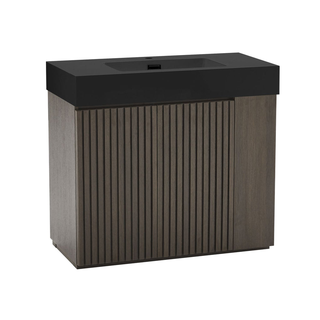 GALAN 36F" Smoked Oak Bathroom Vanity with Sink, Large Storage Freestanding Bathroom Vanity for Modern Bathroom, One-Piece Black Sink Basin without Drain and Faucet, KD