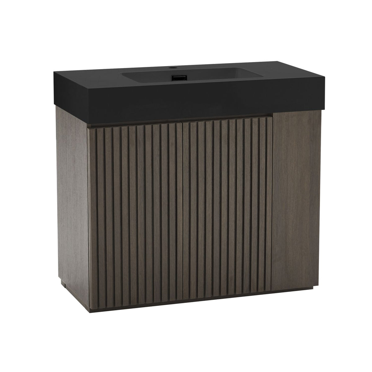 GALAN 36F" Smoked Oak Bathroom Vanity with Sink, Large Storage Freestanding Bathroom Vanity for Modern Bathroom, One-Piece Black Sink Basin without Drain and Faucet, KD