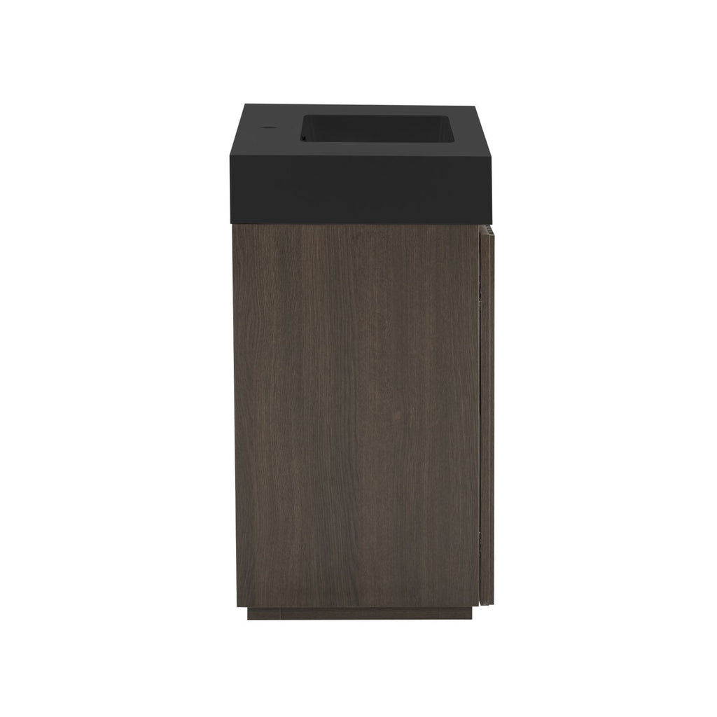 GALAN 36F" Smoked Oak Bathroom Vanity with Sink, Large Storage Freestanding Bathroom Vanity for Modern Bathroom, One-Piece Black Sink Basin without Drain and Faucet, KD
