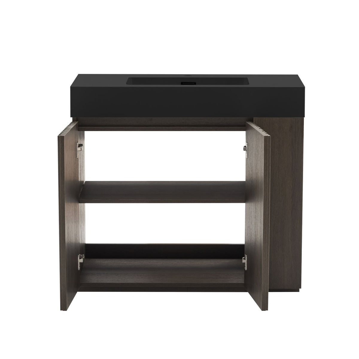 GALAN 36F" Smoked Oak Bathroom Vanity with Sink, Large Storage Freestanding Bathroom Vanity for Modern Bathroom, One-Piece Black Sink Basin without Drain and Faucet, KD