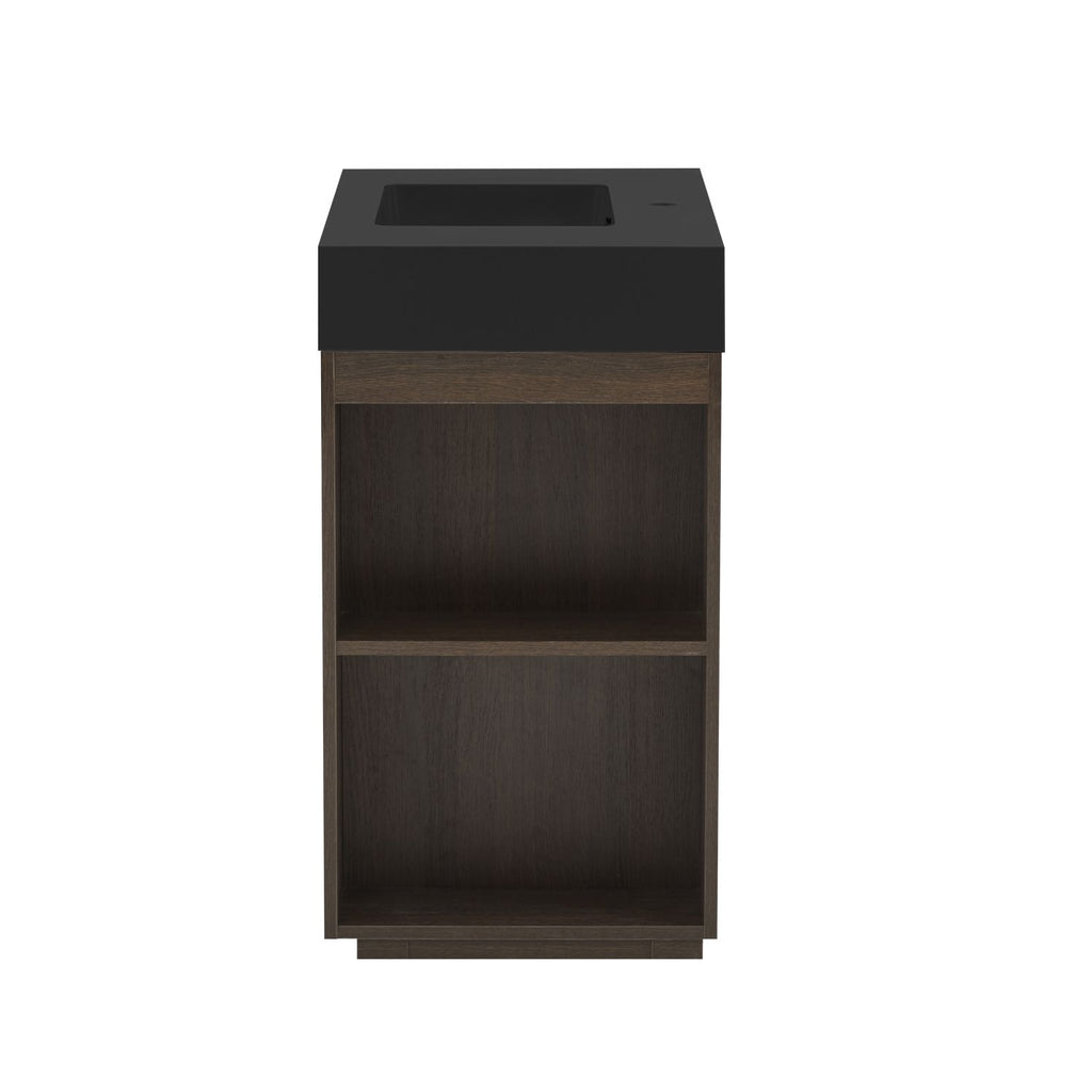 GALAN 36F" Smoked Oak Bathroom Vanity with Sink, Large Storage Freestanding Bathroom Vanity for Modern Bathroom, One-Piece Black Sink Basin without Drain and Faucet, KD