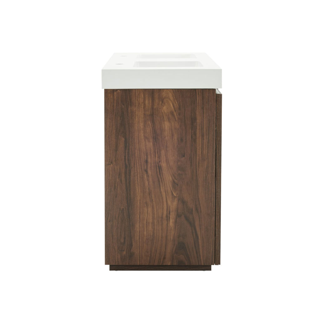 GALAN 60F" Winston Walnut Bathroom Vanity with Sink, Large Storage Freestanding Bathroom Vanity for Modern Bathroom, One-Piece White Double Sink Basin without Drain and Faucet, KD