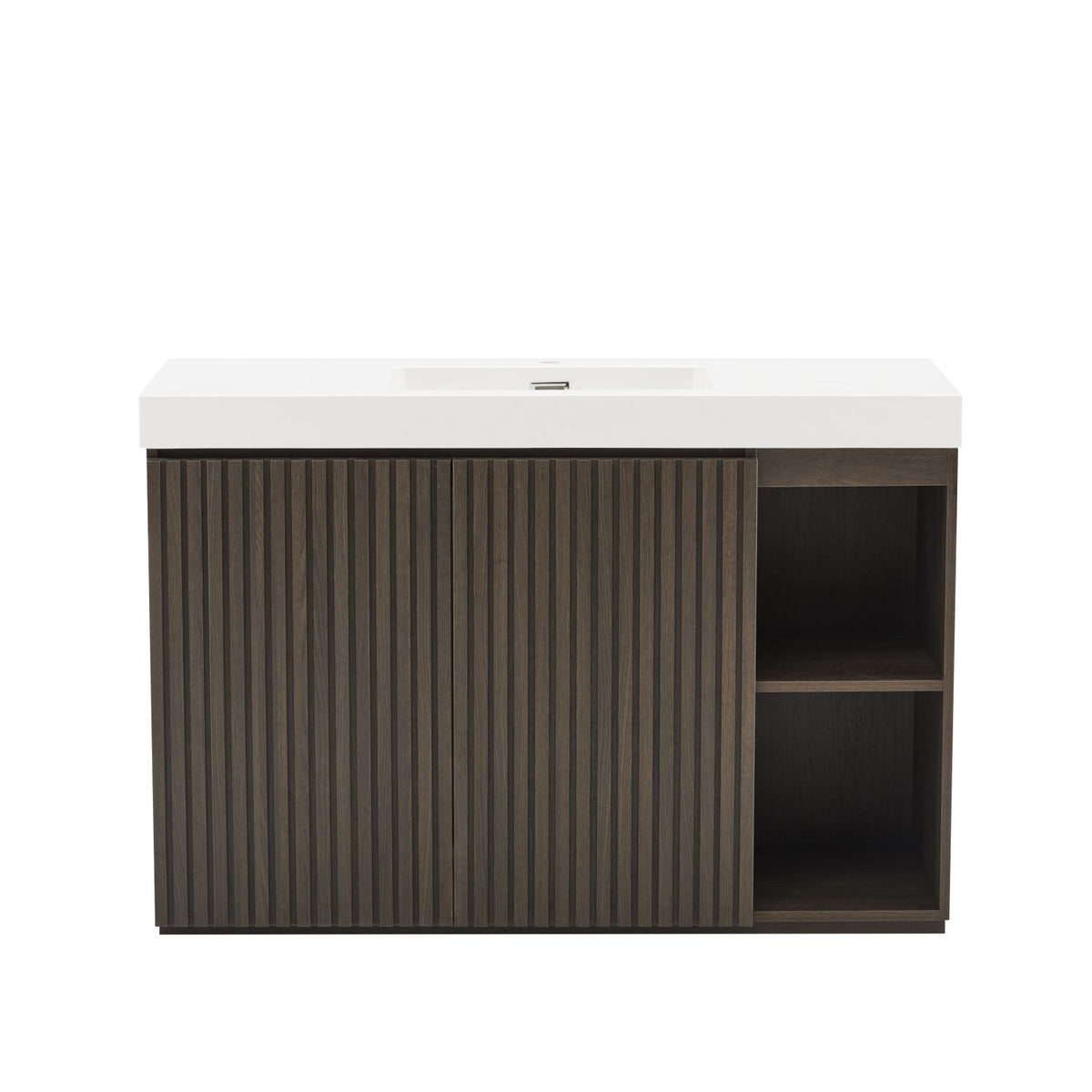 GALAN 48F" Smoked Oak Bathroom Vanity with Sink, Large Storage Freestanding Bathroom Vanity for Modern Bathroom, One-Piece White Sink Basin without Drain and Faucet, KD