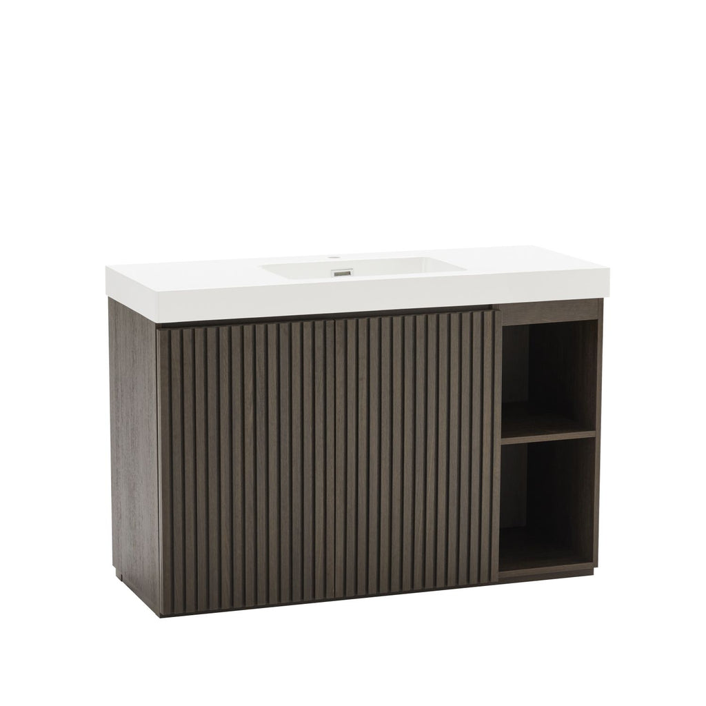 GALAN 48F" Smoked Oak Bathroom Vanity with Sink, Large Storage Freestanding Bathroom Vanity for Modern Bathroom, One-Piece White Sink Basin without Drain and Faucet, KD