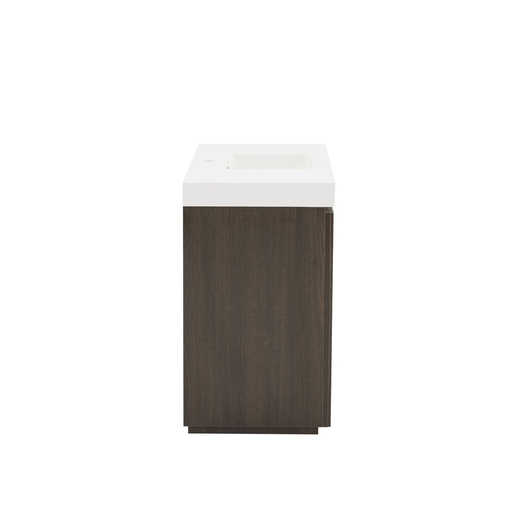 GALAN 48F" Smoked Oak Bathroom Vanity with Sink, Large Storage Freestanding Bathroom Vanity for Modern Bathroom, One-Piece White Sink Basin without Drain and Faucet, KD
