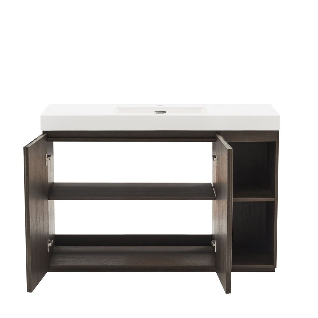 GALAN 48F" Smoked Oak Bathroom Vanity with Sink, Large Storage Freestanding Bathroom Vanity for Modern Bathroom, One-Piece White Sink Basin without Drain and Faucet, KD