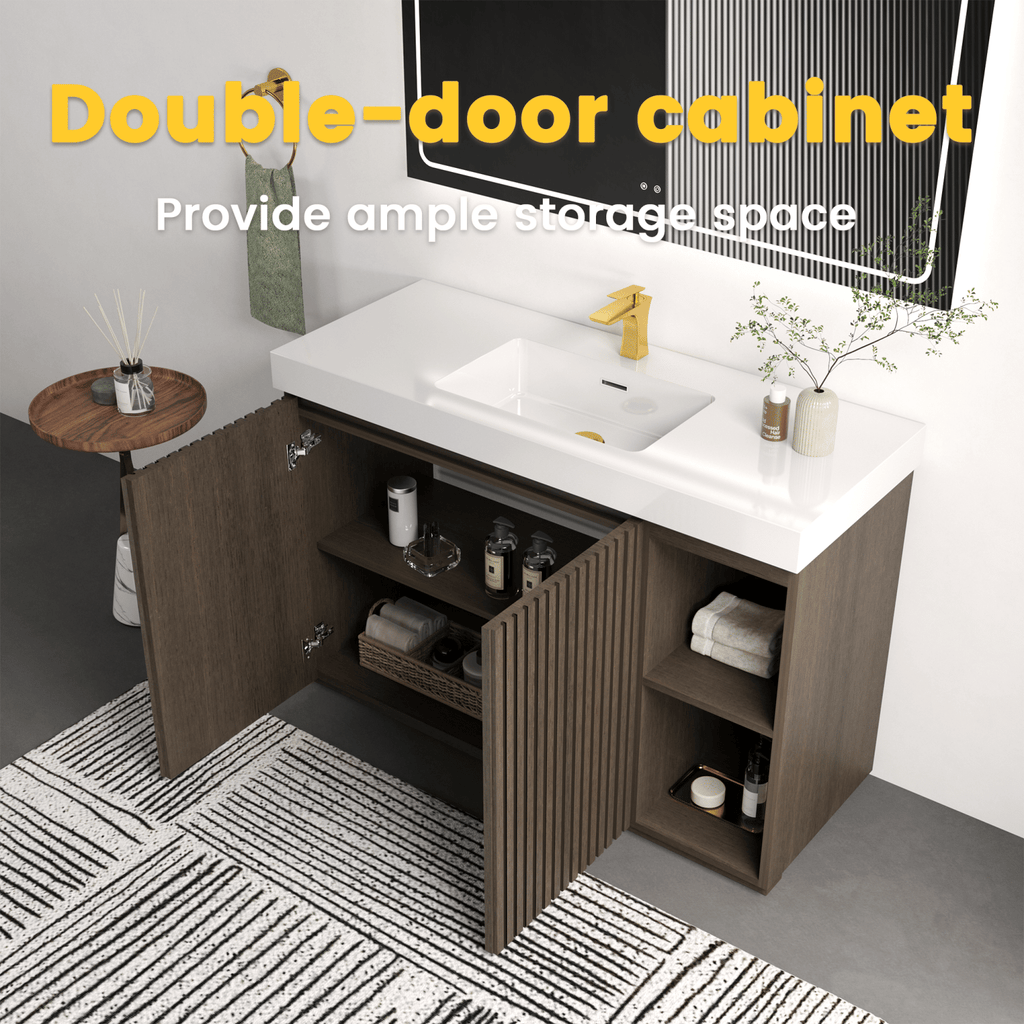 GALAN 48F" Smoked Oak Bathroom Vanity with Sink, Large Storage Freestanding Bathroom Vanity for Modern Bathroom, One-Piece White Sink Basin without Drain and Faucet, KD
