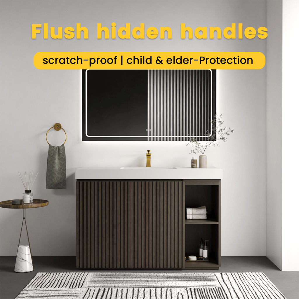 GALAN 48F" Smoked Oak Bathroom Vanity with Sink, Large Storage Freestanding Bathroom Vanity for Modern Bathroom, One-Piece White Sink Basin without Drain and Faucet, KD