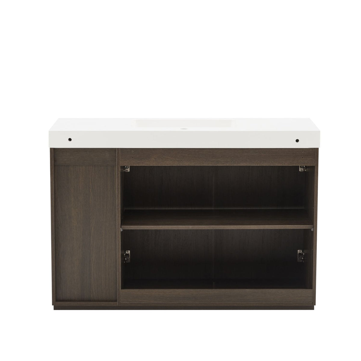 GALAN 48F" Smoked Oak Bathroom Vanity with Sink, Large Storage Freestanding Bathroom Vanity for Modern Bathroom, One-Piece White Sink Basin without Drain and Faucet, KD