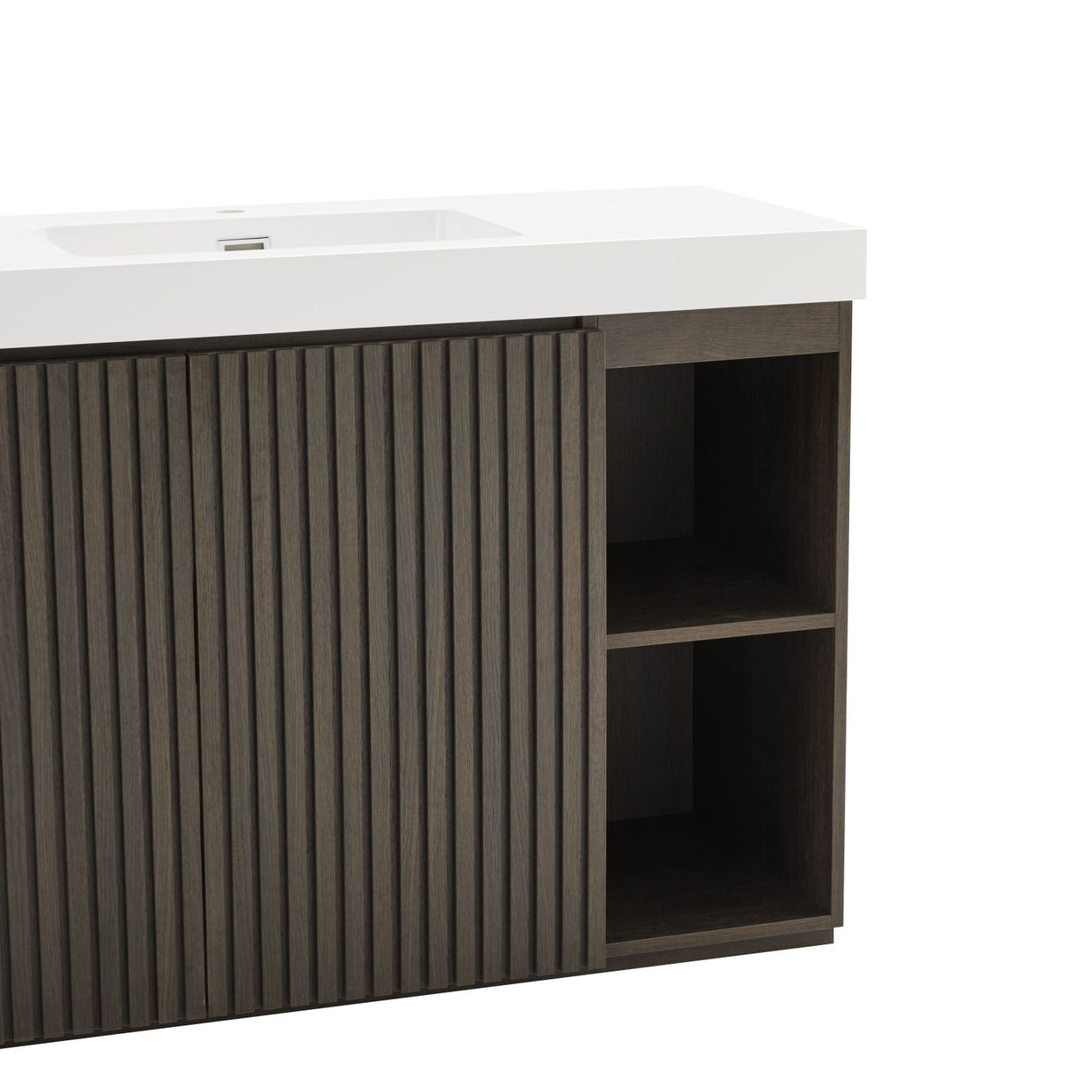 GALAN 48F" Smoked Oak Bathroom Vanity with Sink, Large Storage Freestanding Bathroom Vanity for Modern Bathroom, One-Piece White Sink Basin without Drain and Faucet, KD