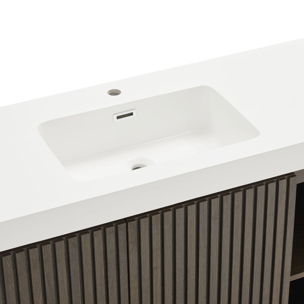 GALAN 48F" Smoked Oak Bathroom Vanity with Sink, Large Storage Freestanding Bathroom Vanity for Modern Bathroom, One-Piece White Sink Basin without Drain and Faucet, KD