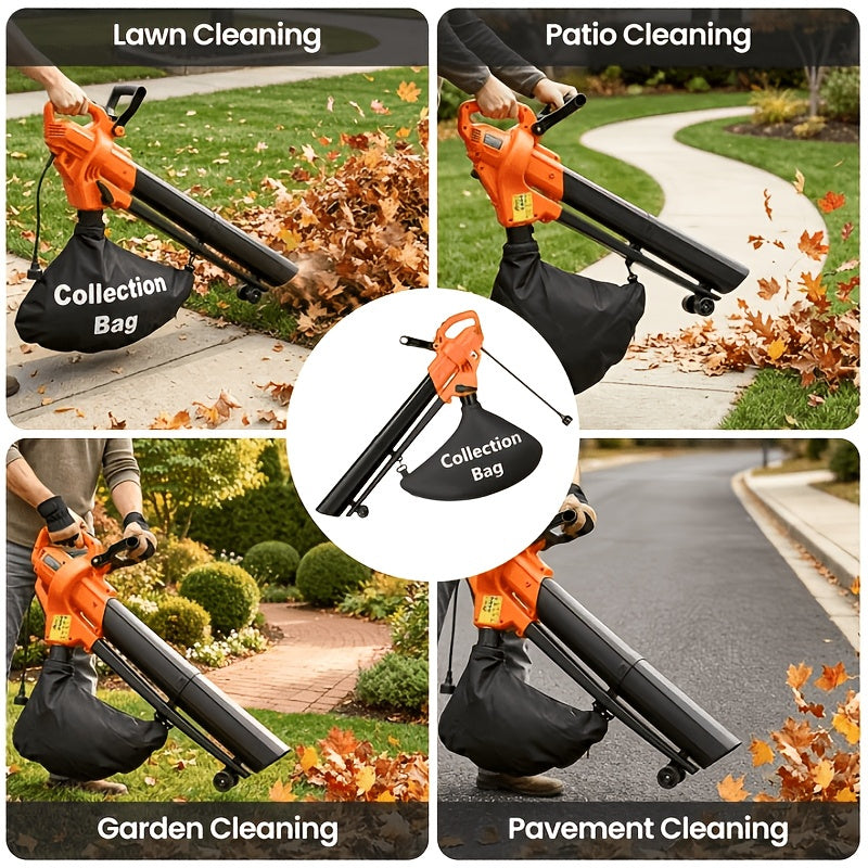 3-in-1 Corded Leaf Blower, Vacuum And Mulcher, 500 CFM 167 MPH Electric Yard Cleaner with 10.57gal Collection Bag
