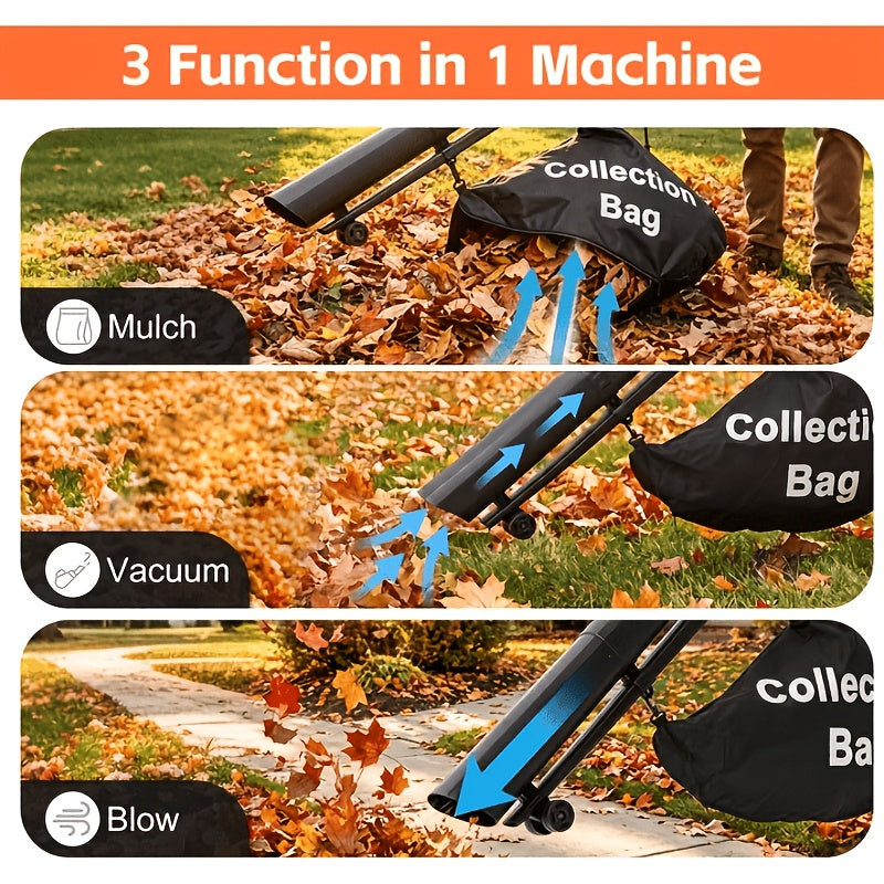 3-in-1 Corded Leaf Blower, Vacuum And Mulcher, 500 CFM 167 MPH Electric Yard Cleaner with 10.57gal Collection Bag