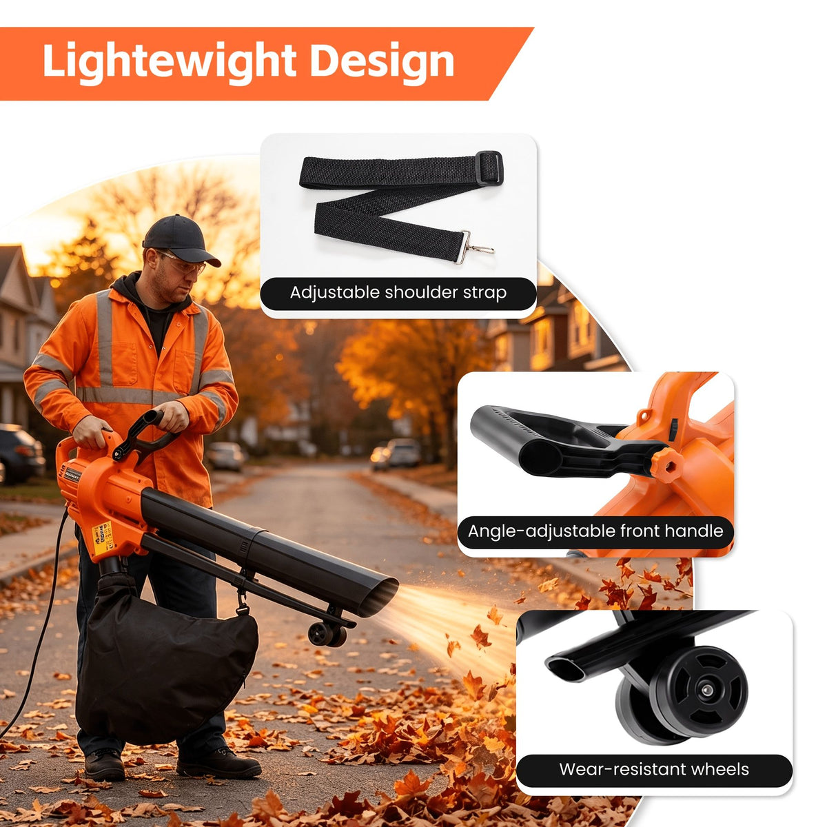 3-in-1 Corded Leaf Blower, Vacuum And Mulcher, 500 CFM 167 MPH Electric Yard Cleaner with 10.57gal Collection Bag