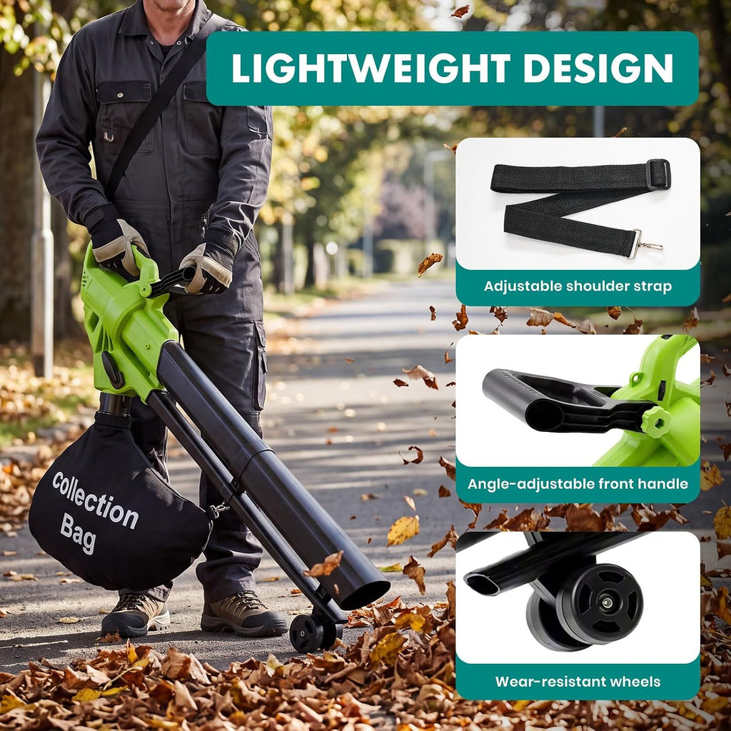 3-in-1 Corded Leaf Blower, Vacuum And Mulcher, 500 CFM 167 MPH Electric Yard Cleaner with 10.57gal Collection Bag
