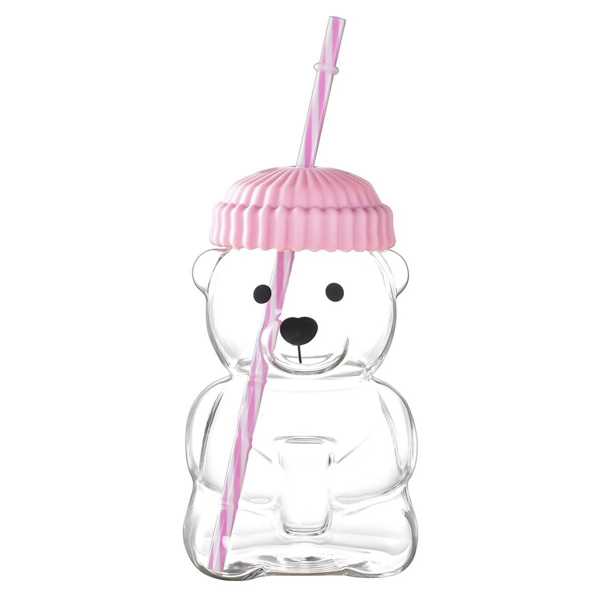 1 PCS 20 OZ Pink Little Bear Glass Straw Cup High Borosilicate Heat-resistant Glass Cup For Juice, Milk and Cold drinks