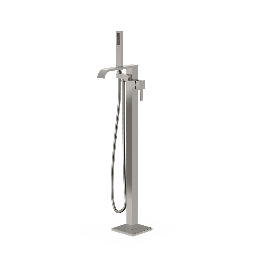 Freestanding Bathtub Faucet Brass Tub Filler Brushed Nickel Floor Mount Faucets Brass Single Handle with Single Hand Shower Export Trade CUPC Certified