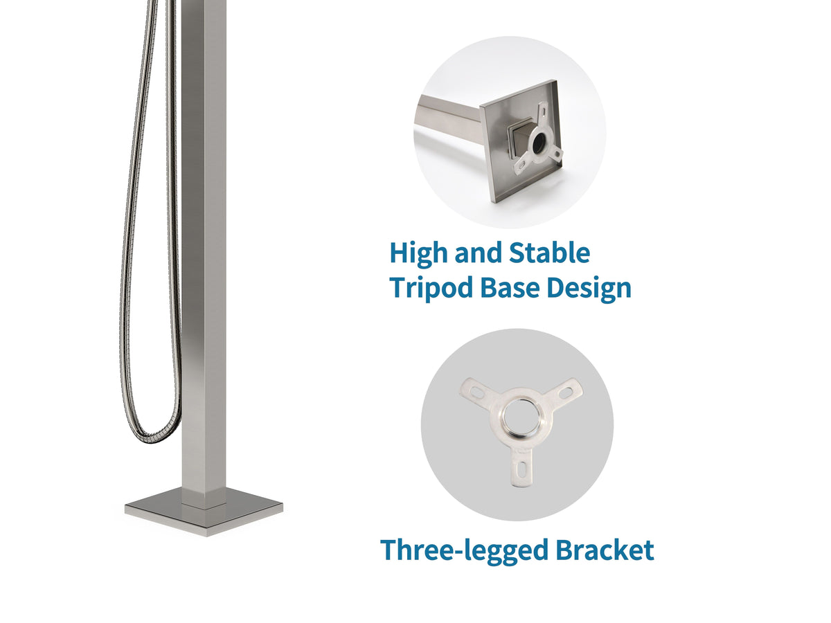Freestanding Bathtub Faucet Brass Tub Filler Brushed Nickel Floor Mount Faucets Brass Single Handle with Single Hand Shower Export Trade CUPC Certified