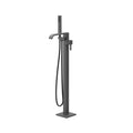 Certified Waterfall Tub Filler Freestanding Bathtub Faucet Black Floor Mount Brass Single Handle Bathroom Faucets with Hand Shower High Flow Export Trade