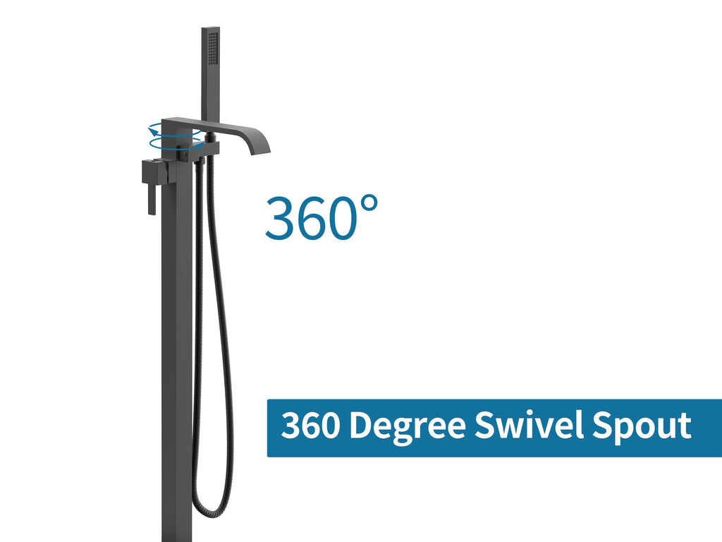 Certified Waterfall Tub Filler Freestanding Bathtub Faucet Black Floor Mount Brass Single Handle Bathroom Faucets with Hand Shower High Flow Export Trade