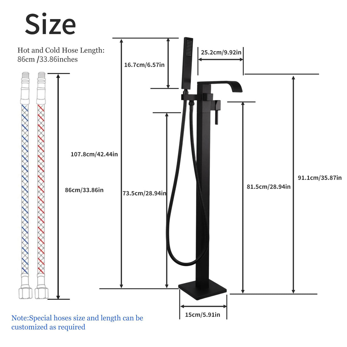 Certified Waterfall Tub Filler Freestanding Bathtub Faucet Black Floor Mount Brass Single Handle Bathroom Faucets with Hand Shower High Flow Export Trade