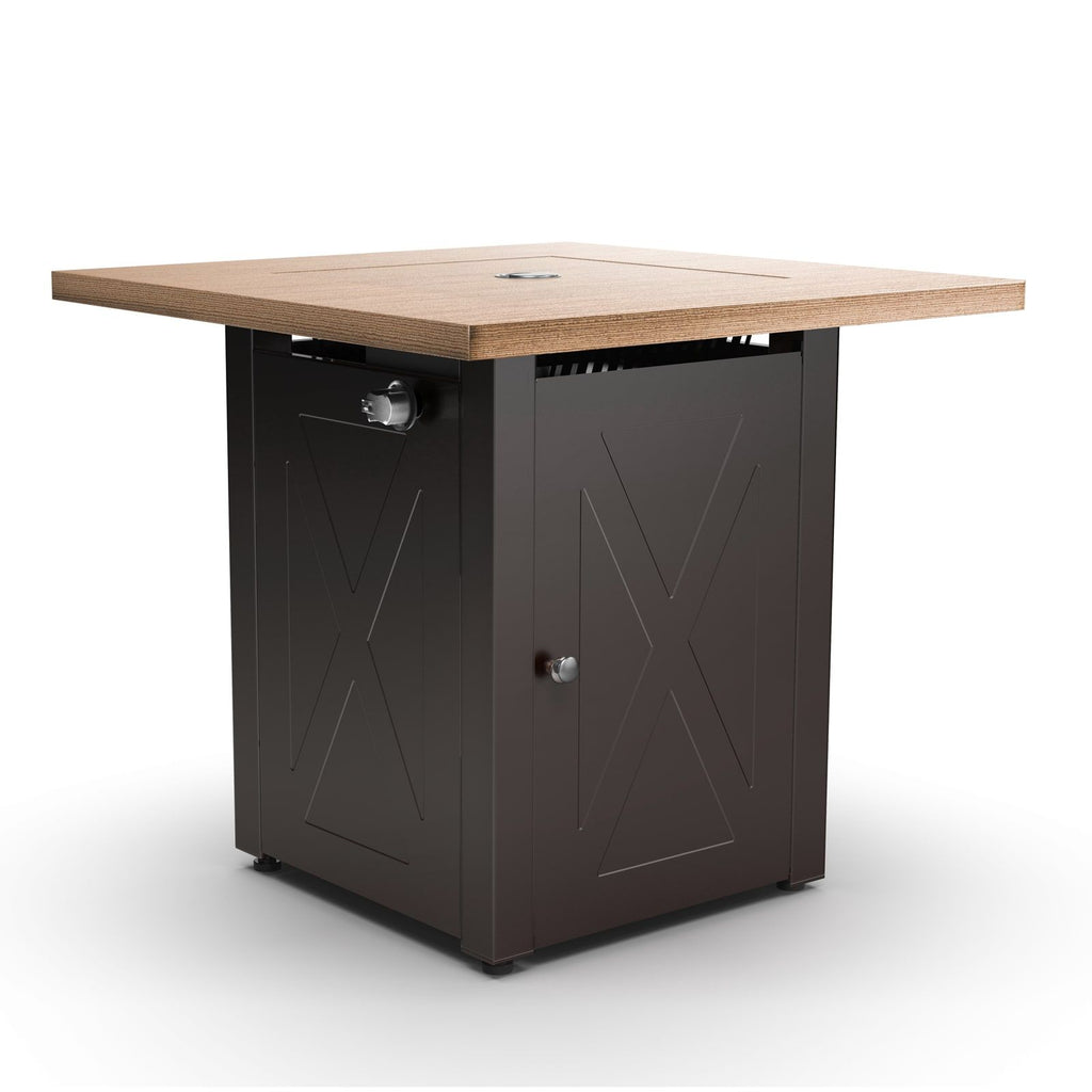 28 Inch Gas Fire Pit with Wood Table - Mocha