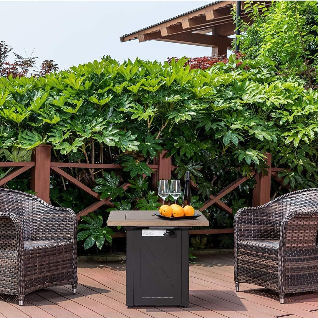 28 Inch Gas Fire Pit with Wood Table - Mocha